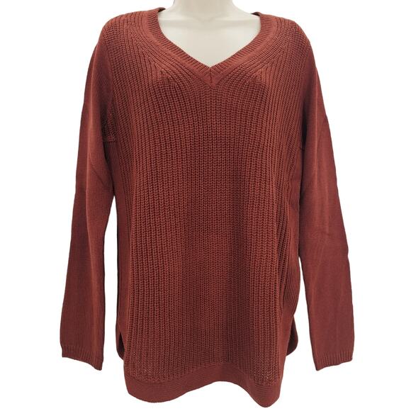RD Style Womans size L Josslyn V-Neck Sweater Long Sleeve Rust Brown NEW - Picture 1 of 9